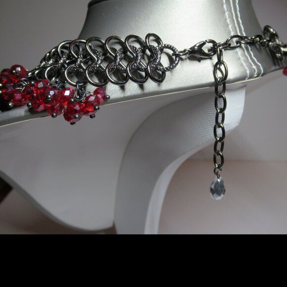 Chainmail Necklace & Earrings Set Silver with Red Beads Choker Collar Dangle - Picture 12 of 16